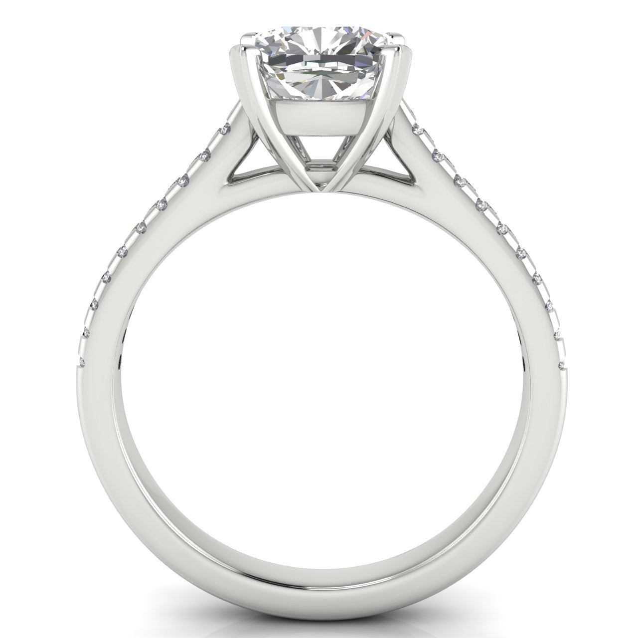 Shared Prong Pave Cushion Cut Lab Diamond Engagement Ring