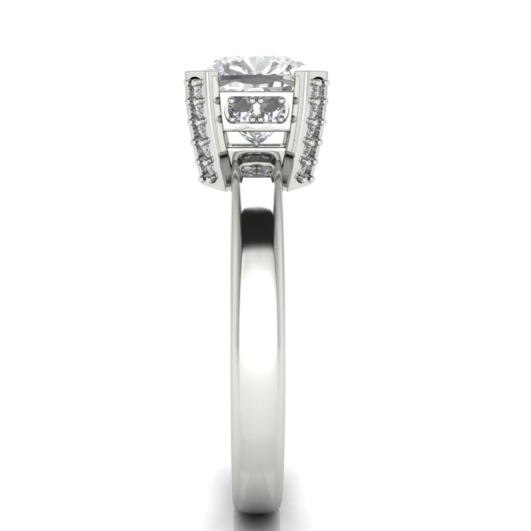 Architectural Pave Cushion Cut Lab Diamond Engagement Ring