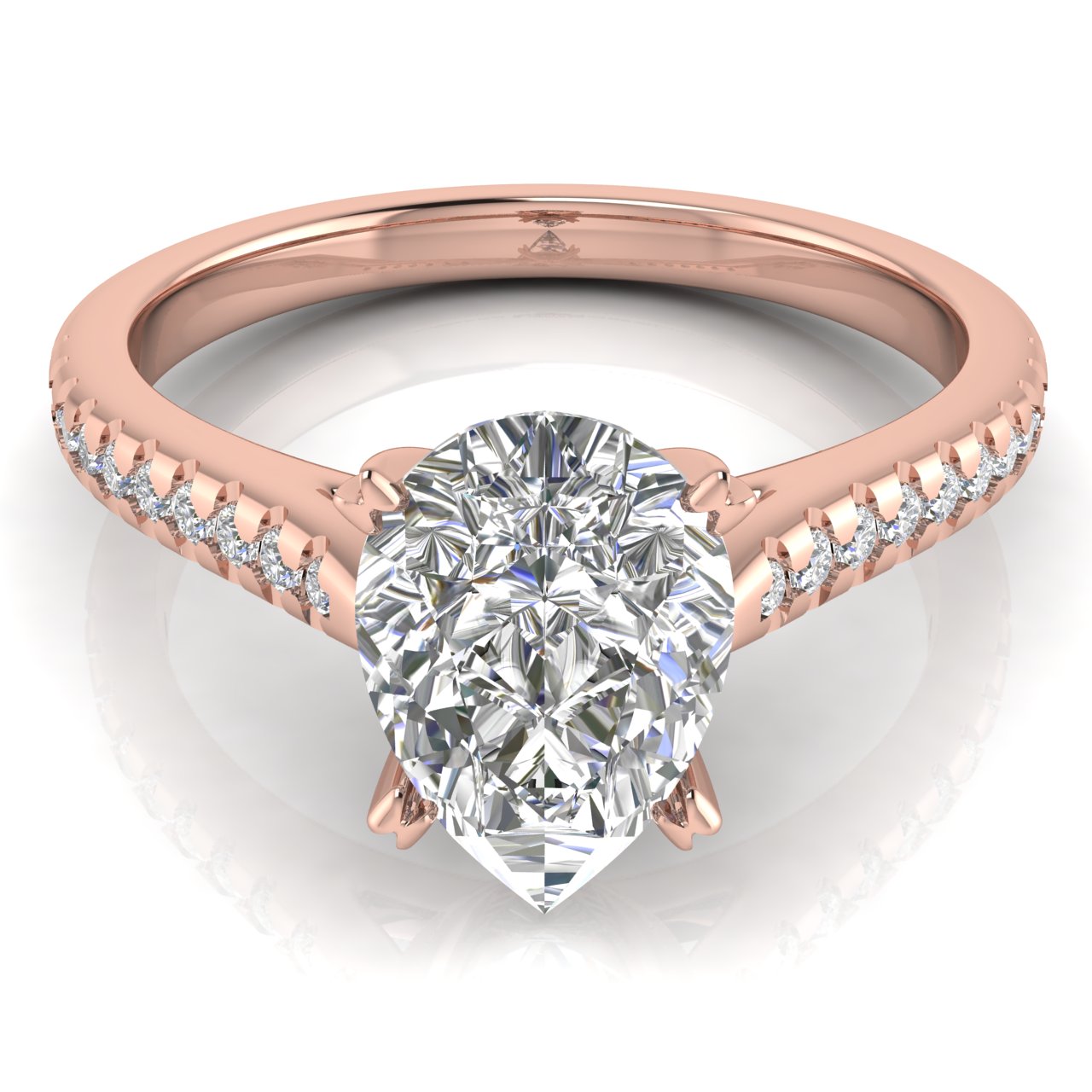 Shared Prong Pave Pear Shaped Lab Diamond Engagement Ring