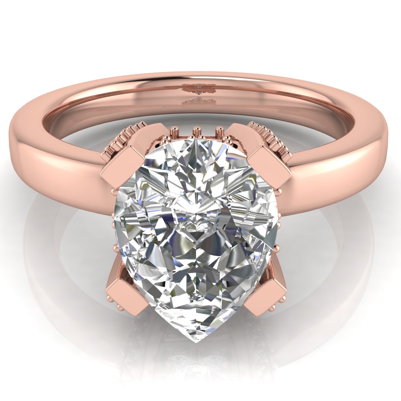 Architectural Pave Pear Shaped Moissanite Engagement Ring