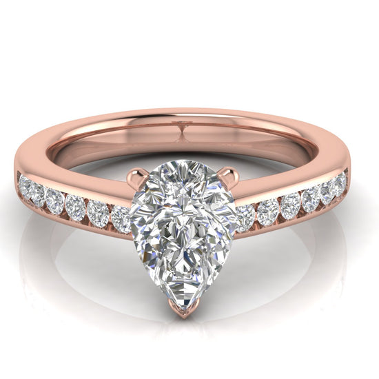 Round Channel Set Pear Shaped Moissanite Engagement Ring