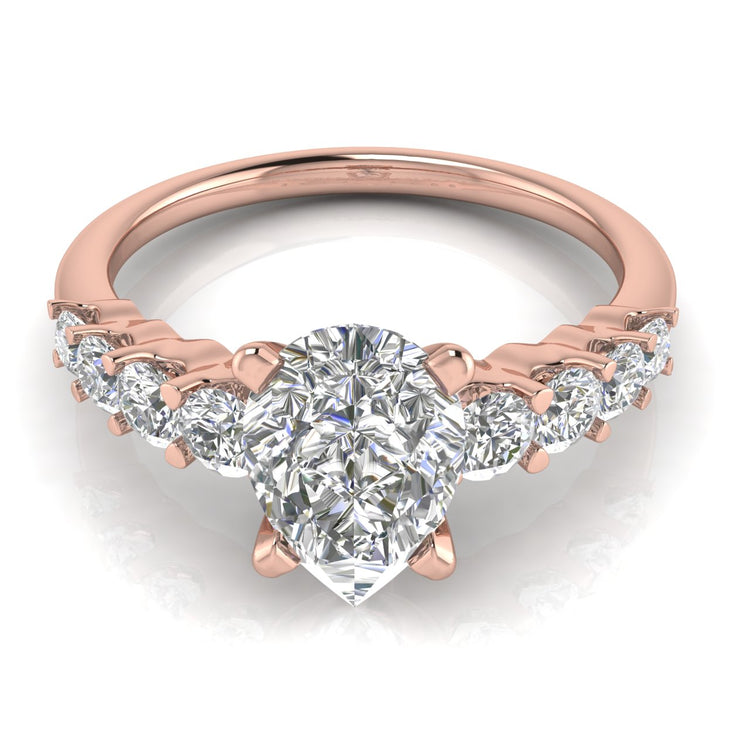 Graduated Pave Pear Shaped Moissanite Engagement Ring