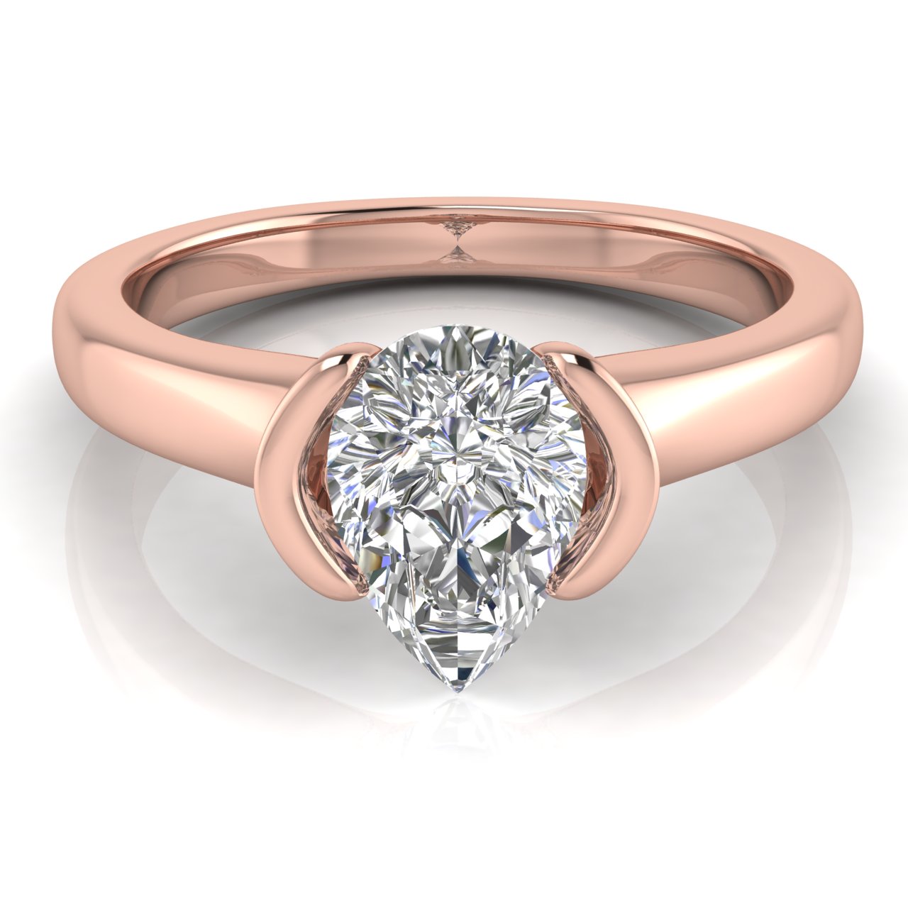 Half Bezel Pear Shaped Lab Diamond Engagement Ring