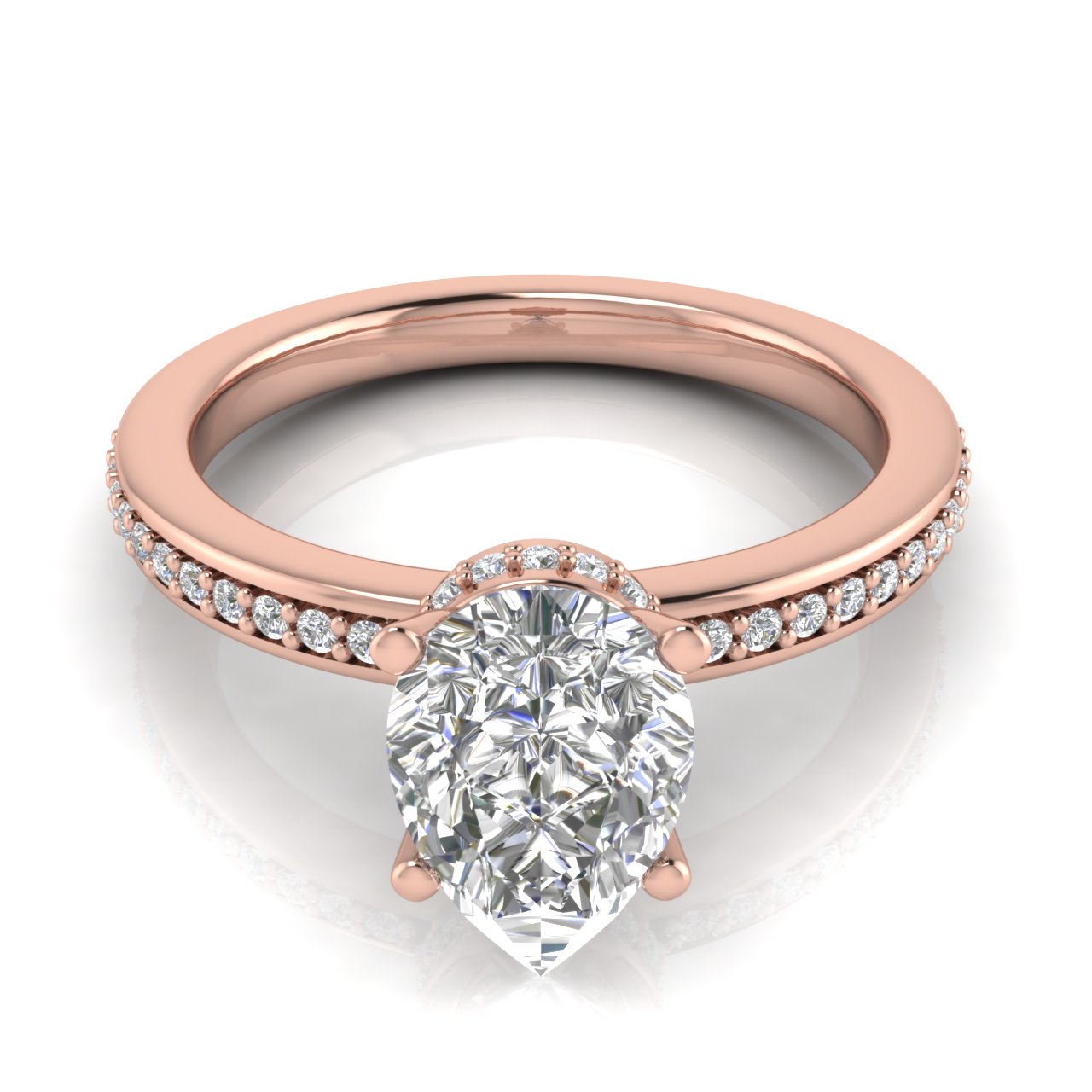 Hidden Halo Pear Shaped Lab Diamond Engagement Ring