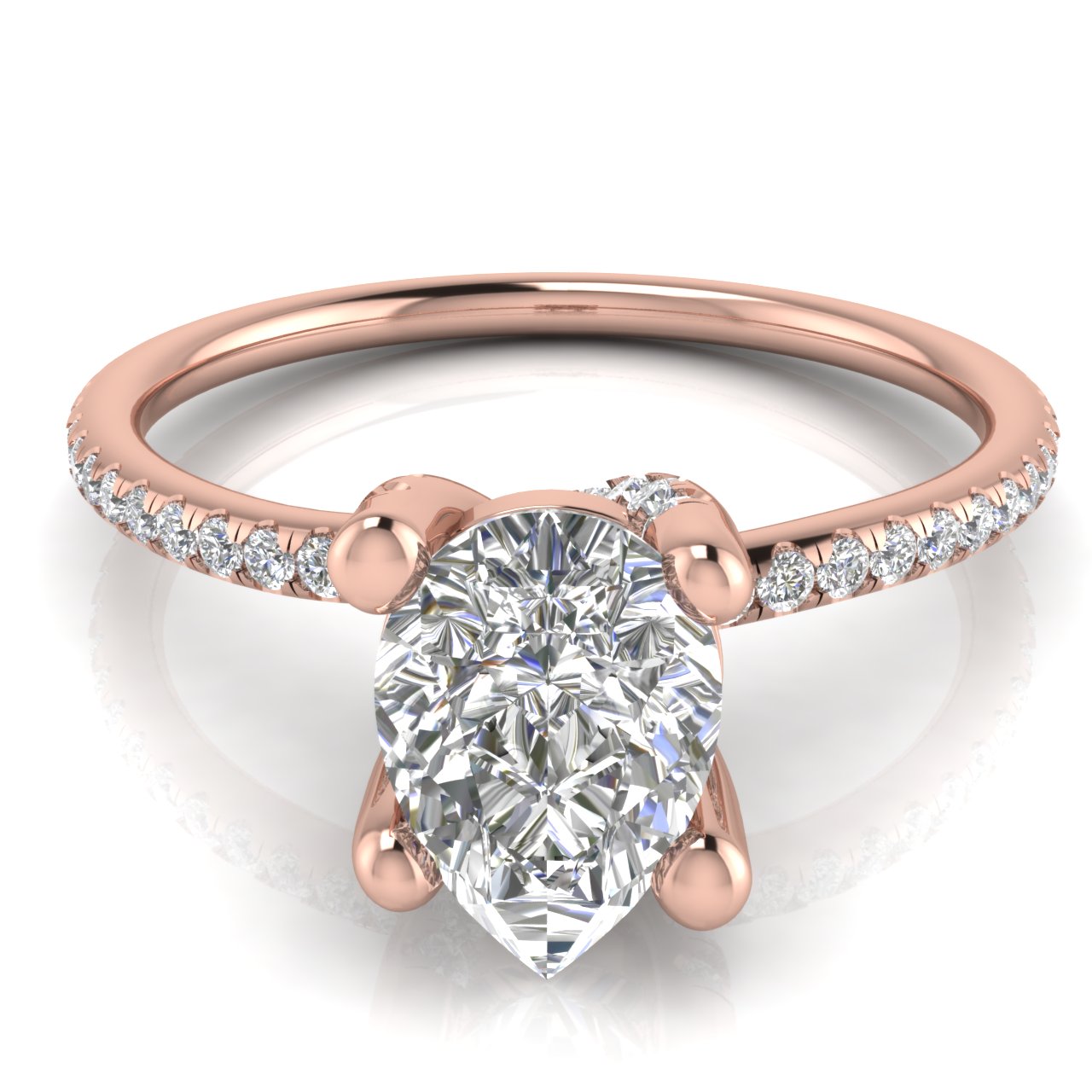 Prong Pave Pear Shaped Moissanite Engagement Ring