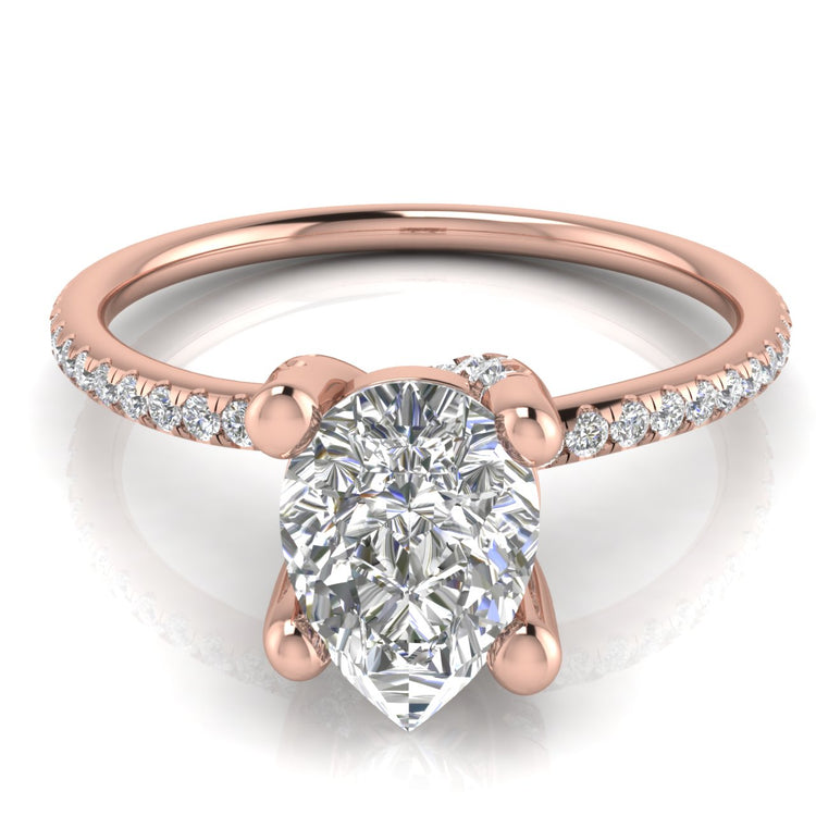 Prong Pave Pear Shaped Lab Diamond Engagement Ring