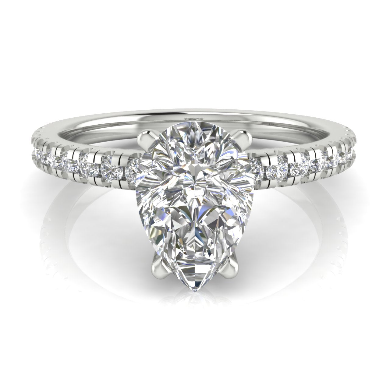 French Pave Basket Pear Shaped Lab Diamond Engagement Ring