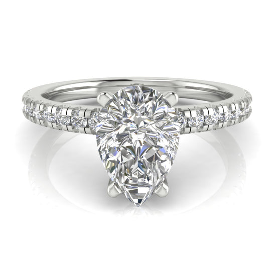 French Pave Basket Pear Shaped Moissanite Engagement Ring