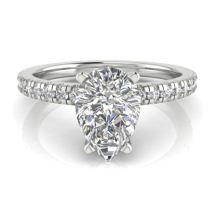 French Pave Basket Pear Shaped  Engagement Ring | Moissanite | Lab Grown Diamond