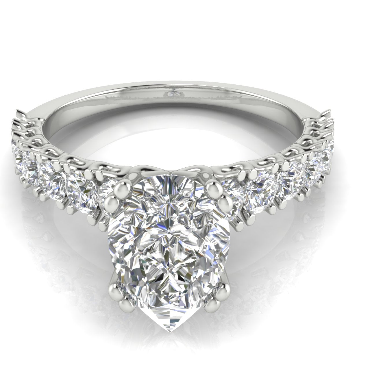 Scalloped Pave Pear Shaped Moissanite Engagement Ring