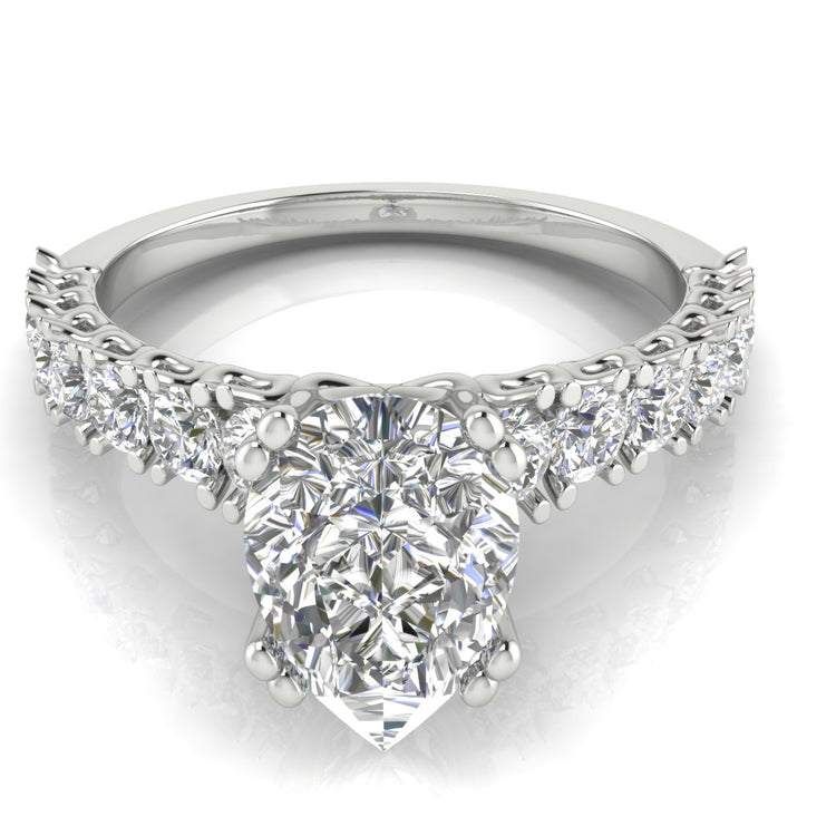 Scalloped Pave Pear Shaped  Engagement Ring | Moissanite | Lab Grown Diamond