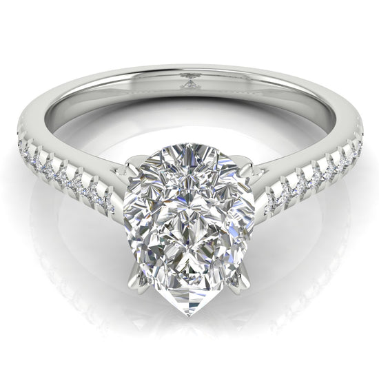 Shared Prong Pave Pear Shaped Moissanite Engagement Ring