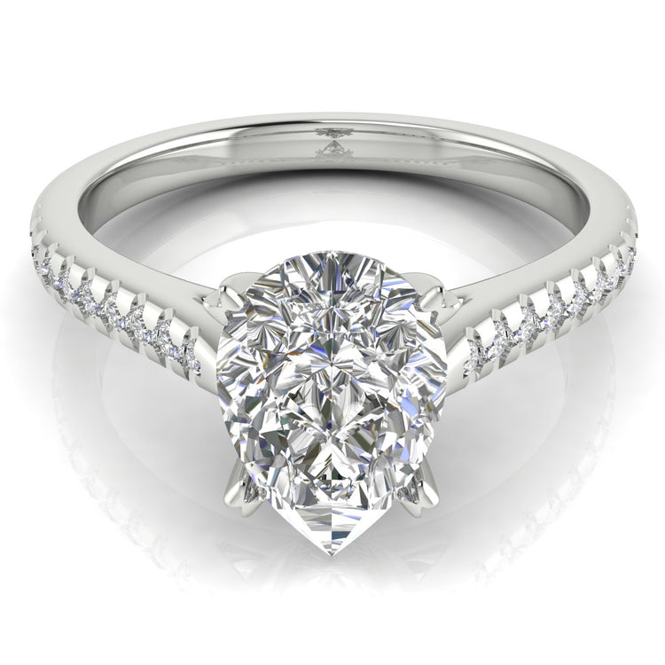 Shared Prong Pave Pear Shaped  Engagement Ring | Moissanite | Lab Grown Diamond