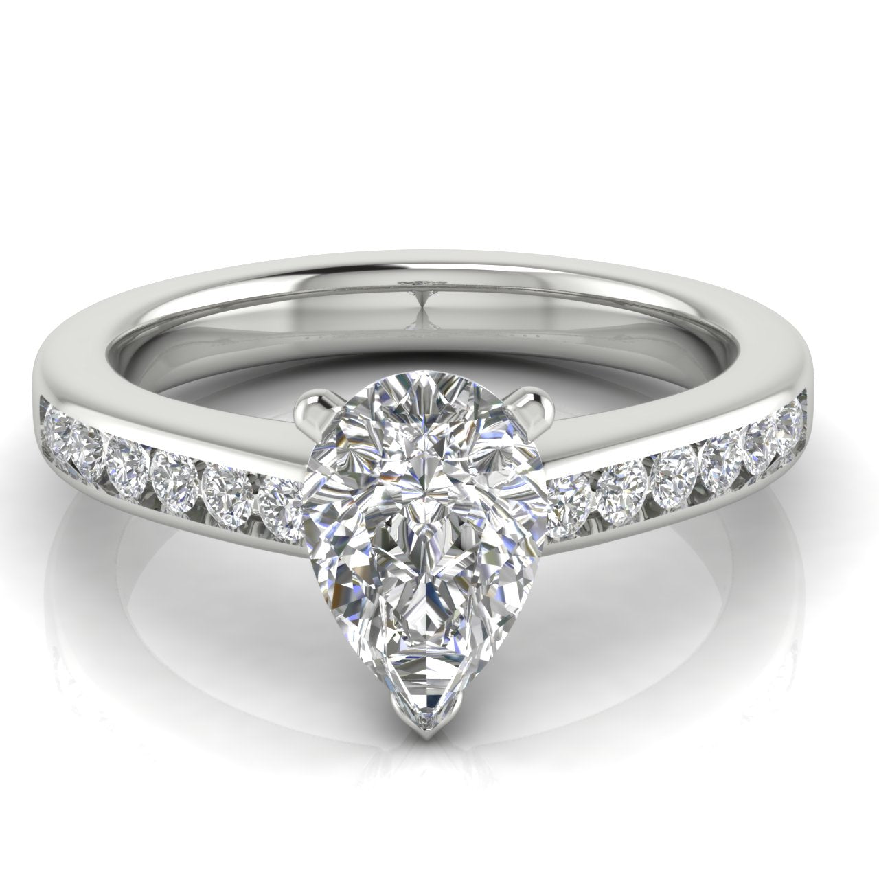 Round Channel Set Pear Shaped Lab Diamond Engagement Ring