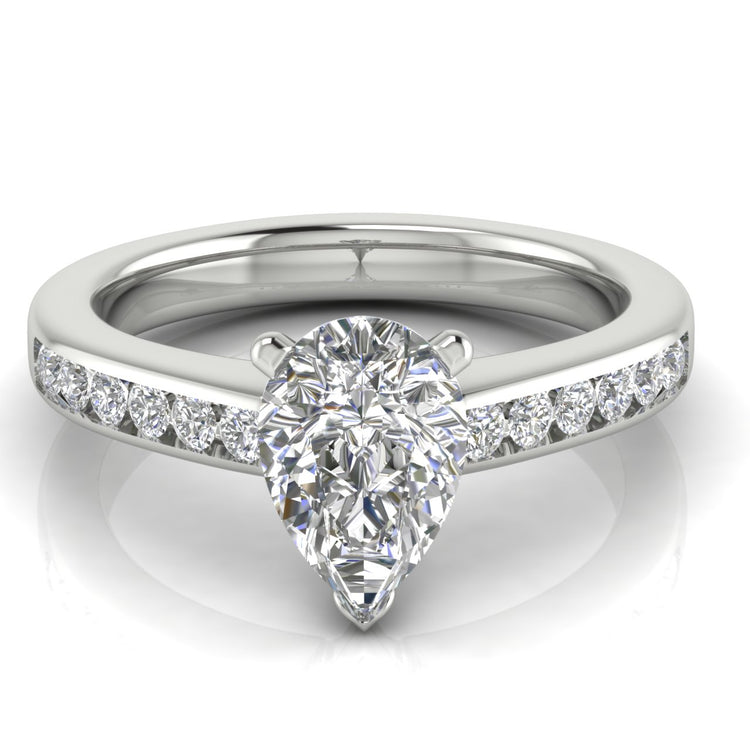 Round Channel Set Pear Shaped  Engagement Ring | Moissanite | Lab Grown Diamond