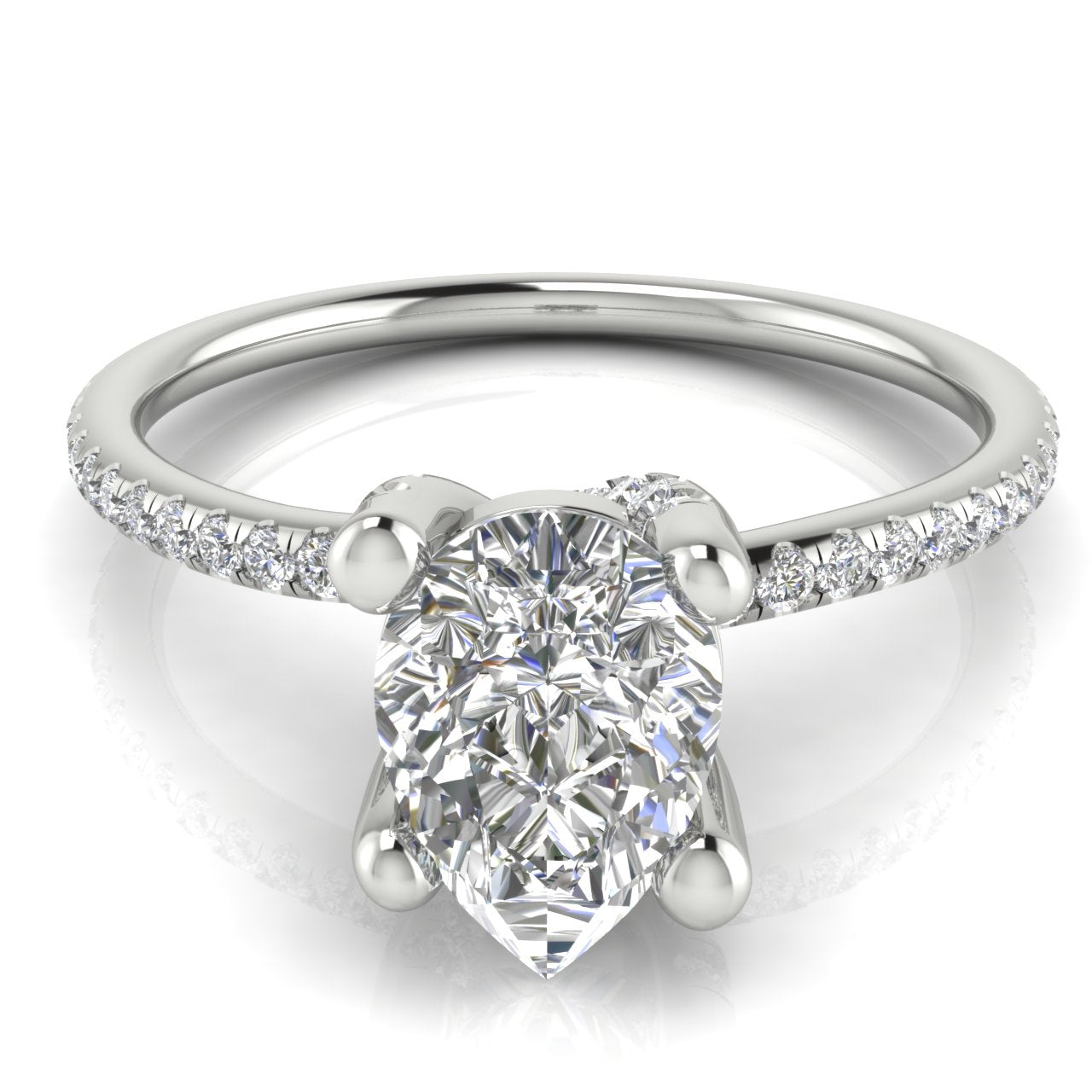 Prong Pave Pear Shaped Moissanite Engagement Ring