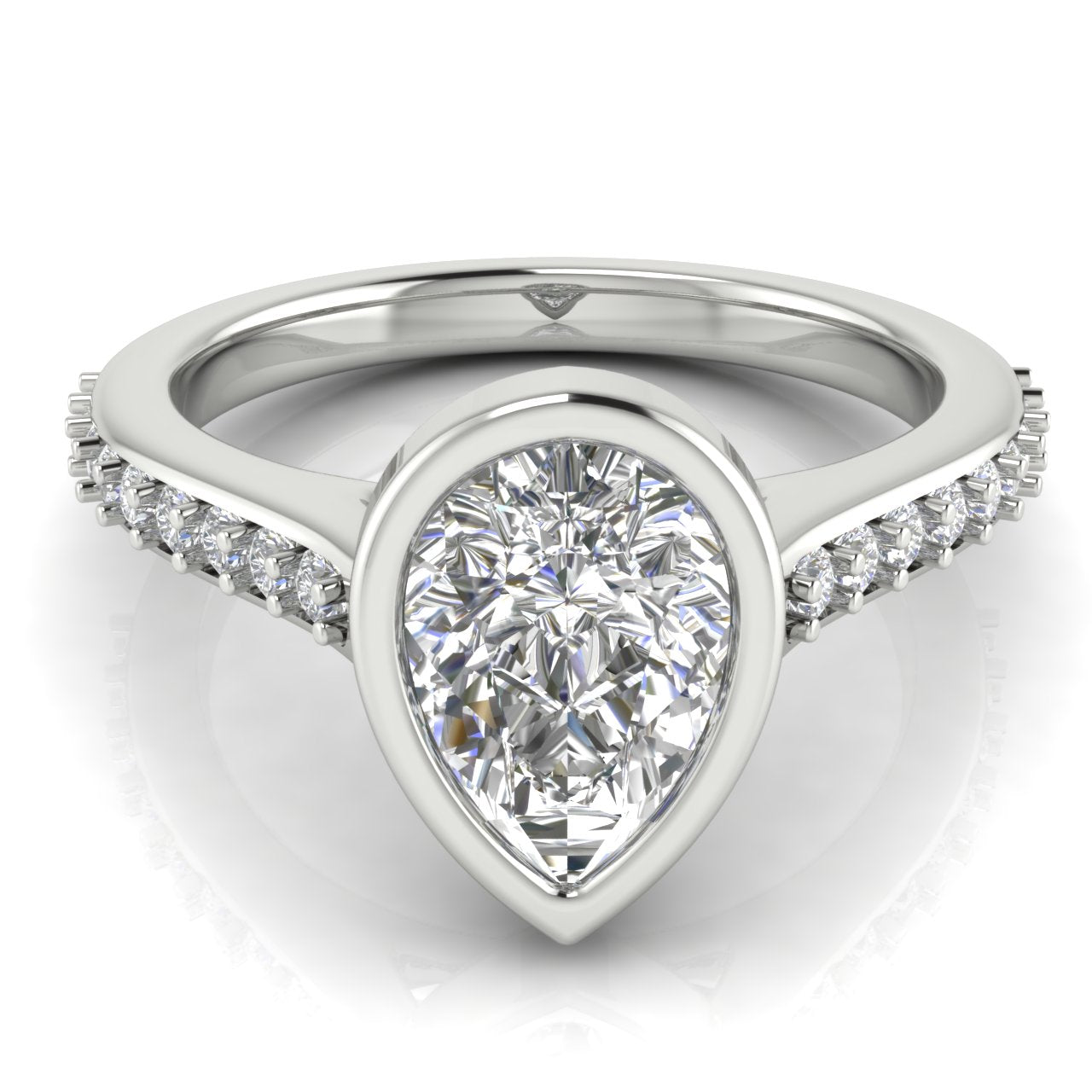 Pave Bezel Set Pear Shaped Lab Diamond Engagement Ring