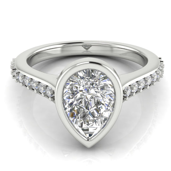 Pave Bezel Set Pear Shaped Moissanite Engagement Ring