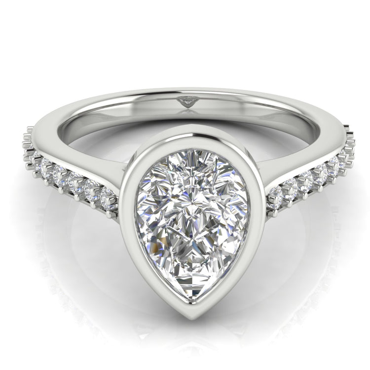 Pave Bezel Set Pear Shaped  Engagement Ring | Moissanite | Lab Grown Diamond