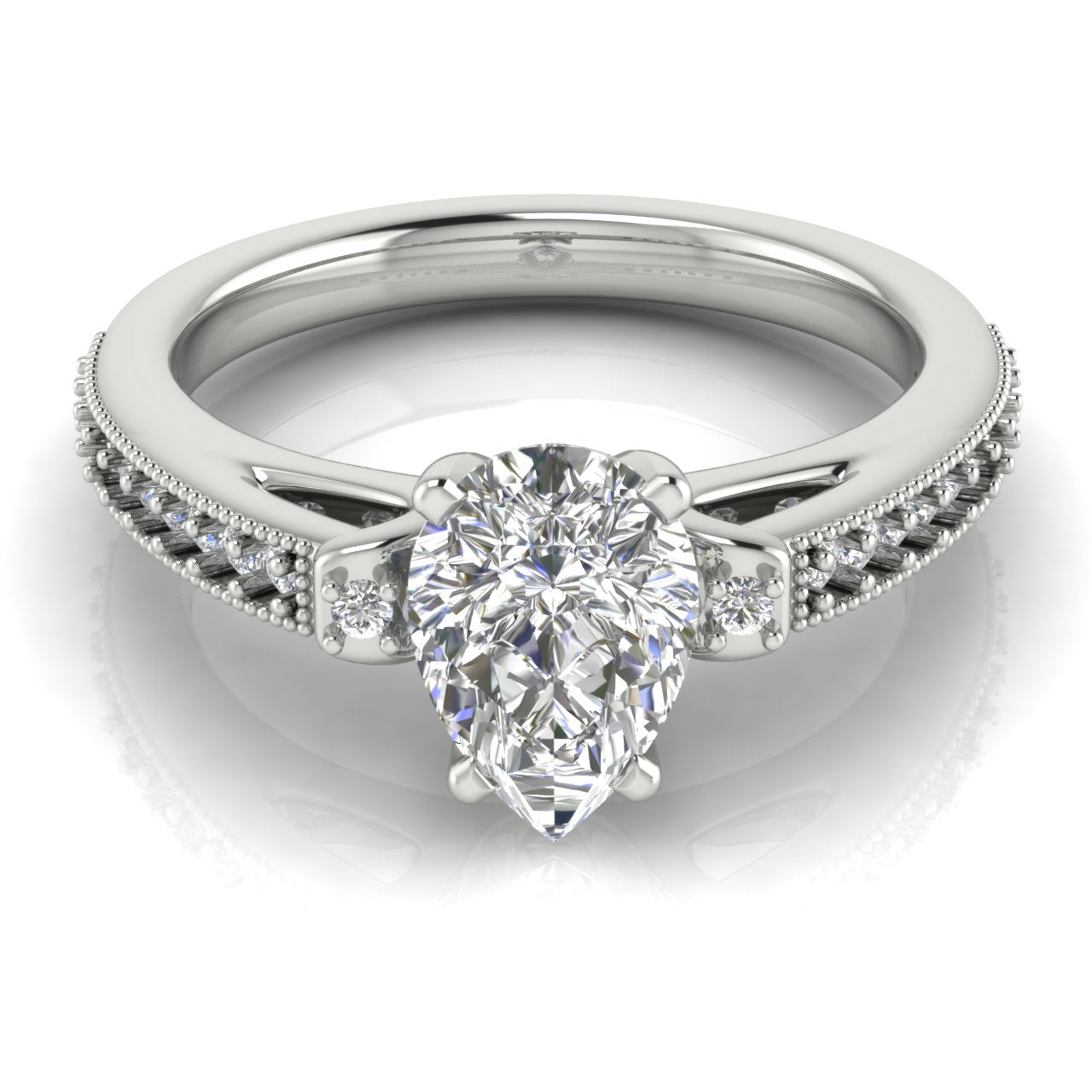 Shoulder Set Vintage Pear Shaped Lab Diamond Engagement Ring