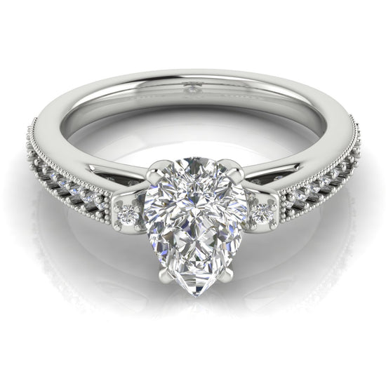 Shoulder Set Vintage Pear Shaped Moissanite Engagement Ring