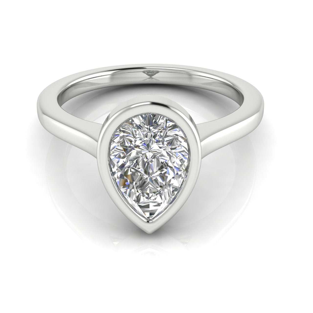 Floating Bezel Set Pear Shaped Moissanite Engagement Ring