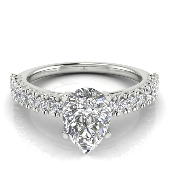 Floating Pave Pear Shaped Lab Diamond Engagement Ring