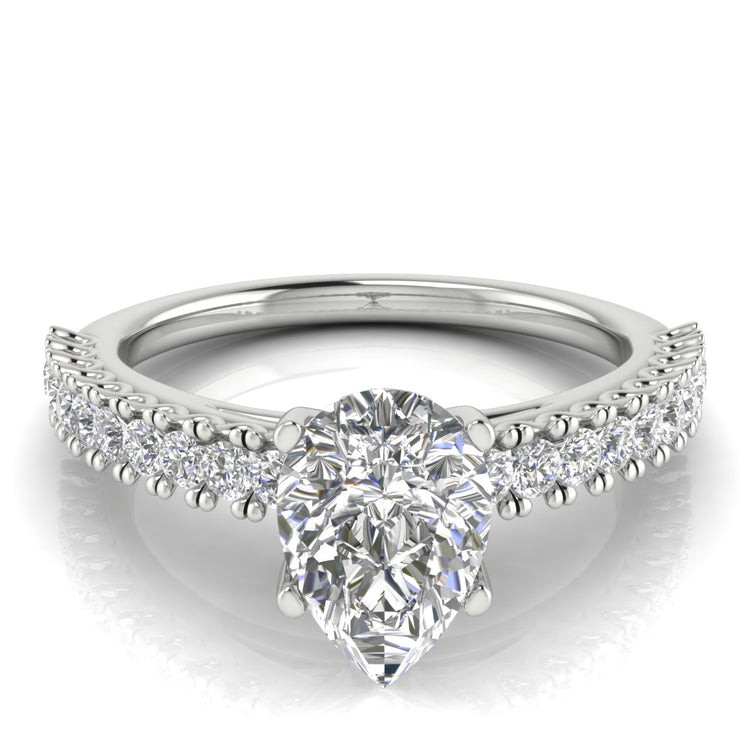 Floating Pave Pear Shaped Lab Diamond Engagement Ring