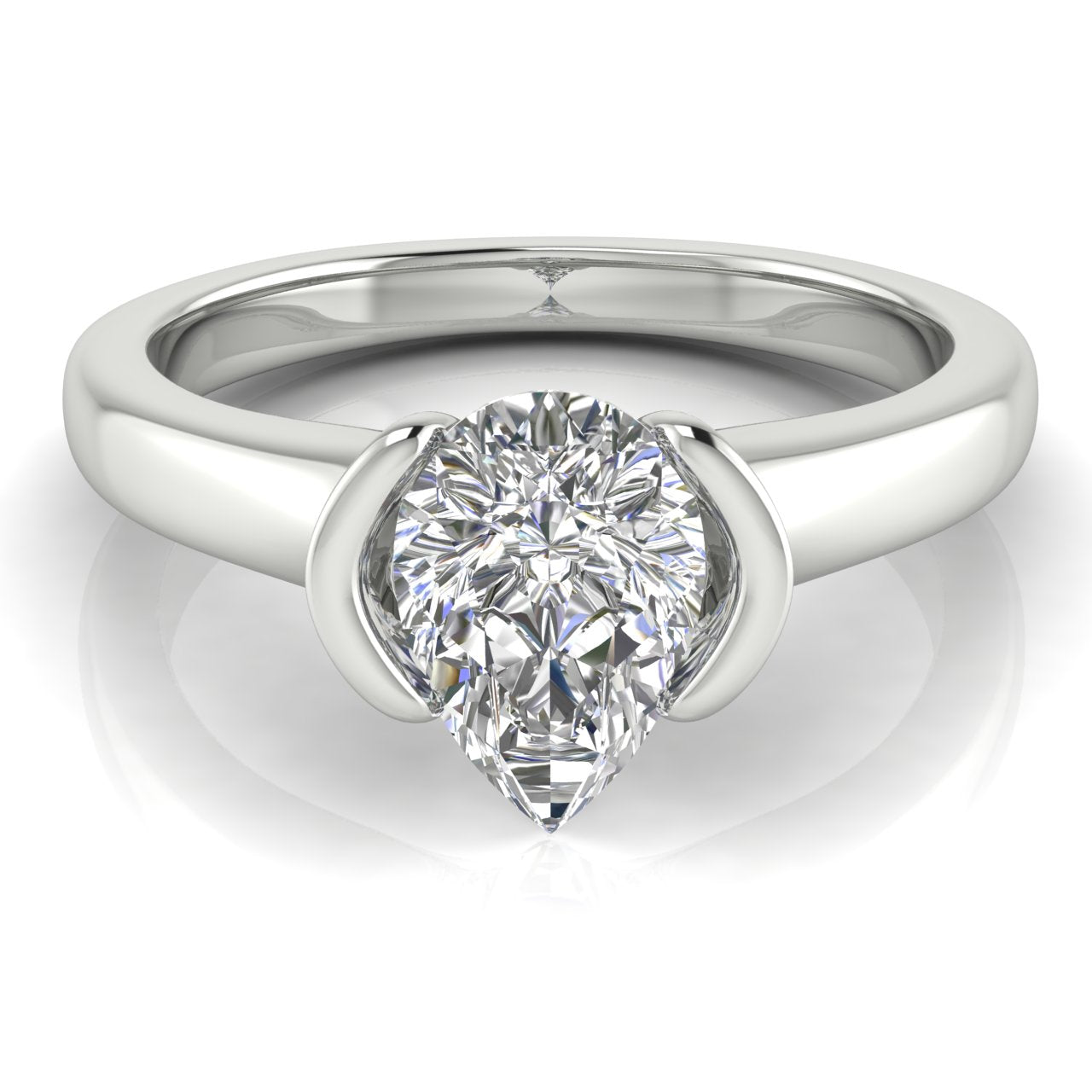 Half Bezel Pear Shaped Lab Diamond Engagement Ring