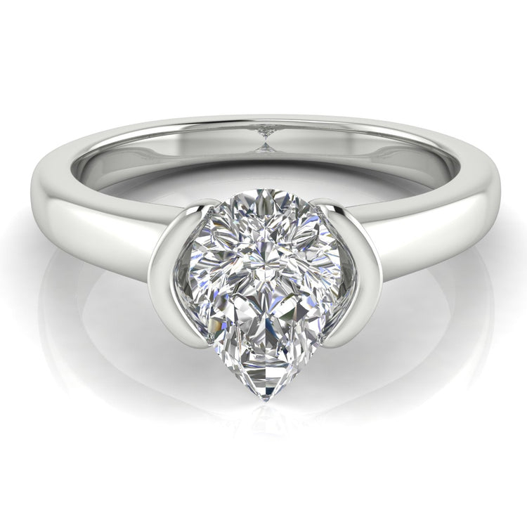 Half Bezel Pear Shaped Lab Diamond Engagement Ring 