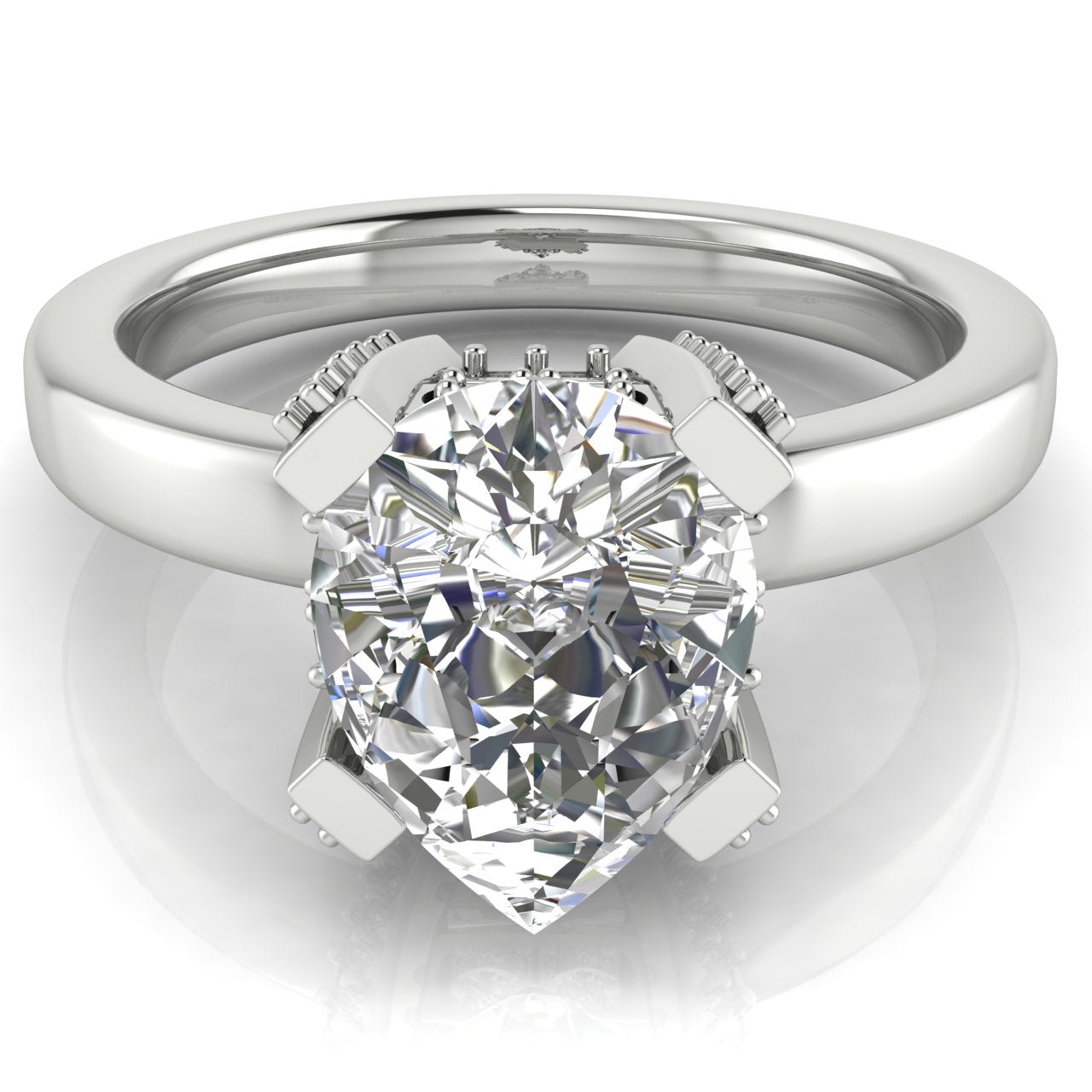 Architectural Pave Pear Shaped Lab Diamond Engagement Ring