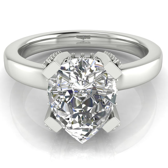 Architectural Pave Pear Shaped Moissanite Engagement Ring