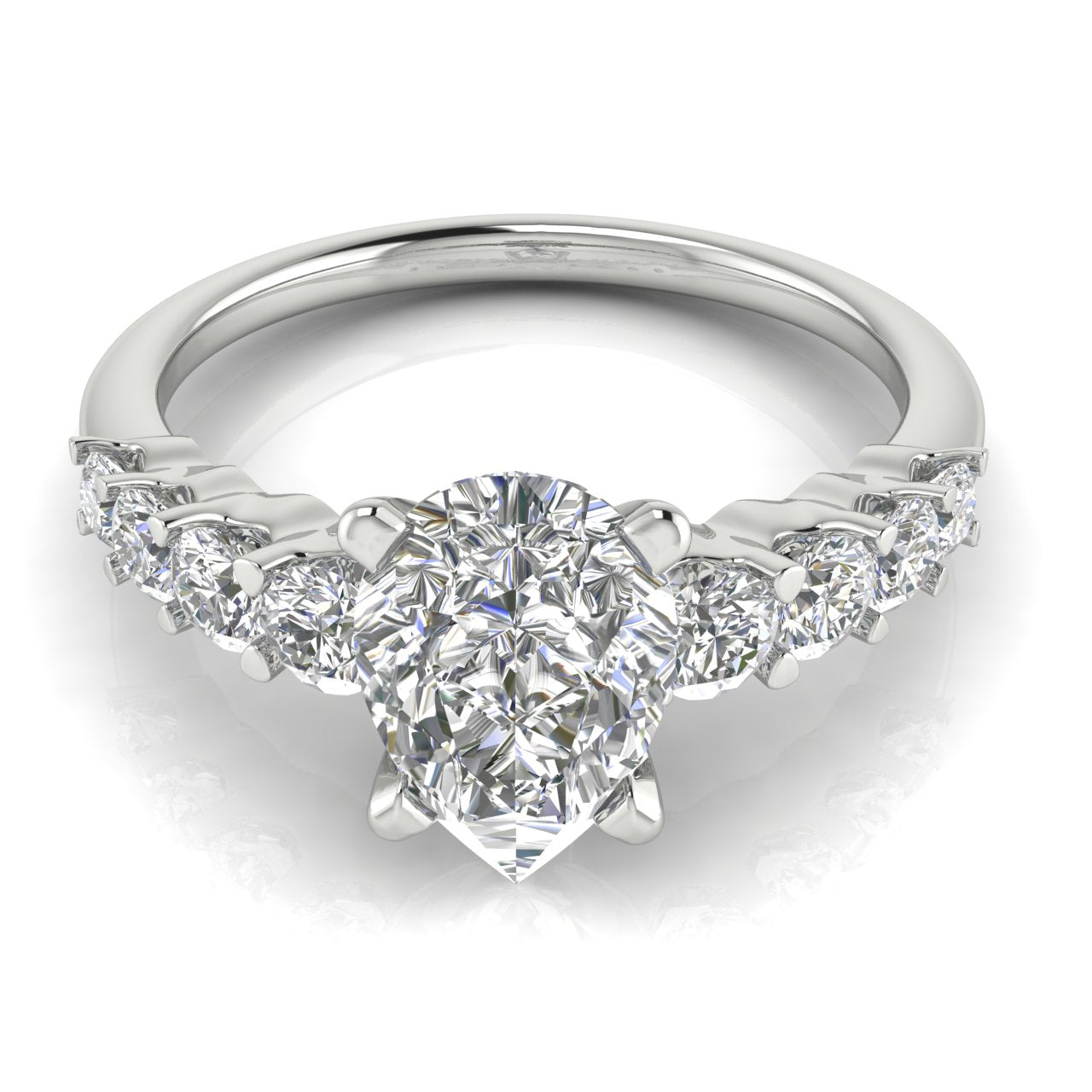 Graduated Pave Pear Shaped Lab Diamond Engagement Ring