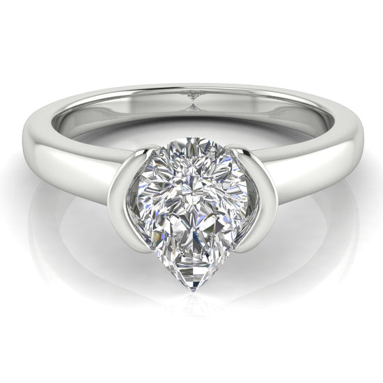 Half Bezel Pear Shaped Moissanite Engagement Ring