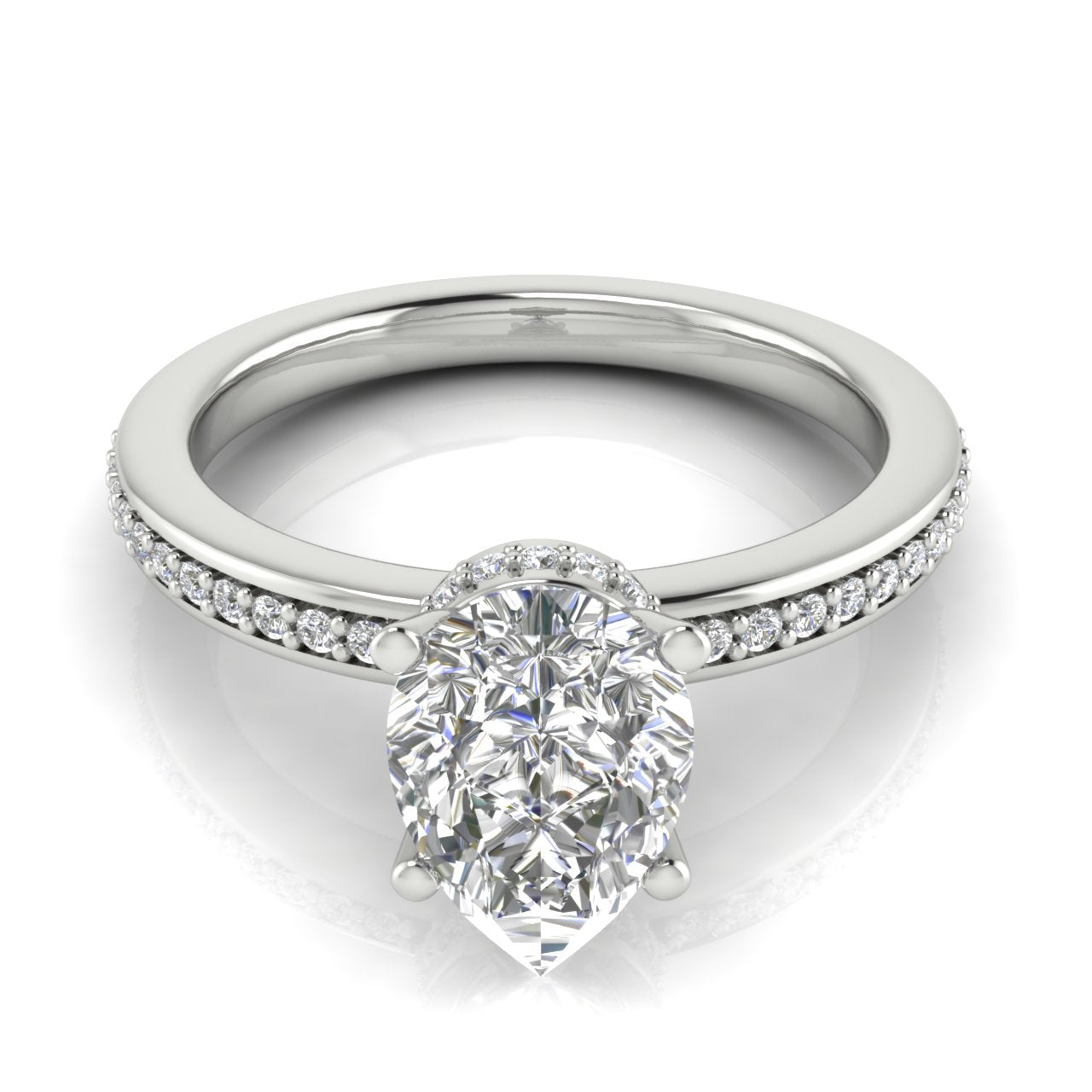 Hidden Halo Pear Shaped Lab Diamond Engagement Ring