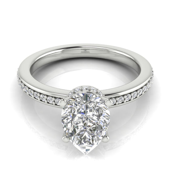 Hidden Halo Pear Shaped Moissanite Engagement Ring