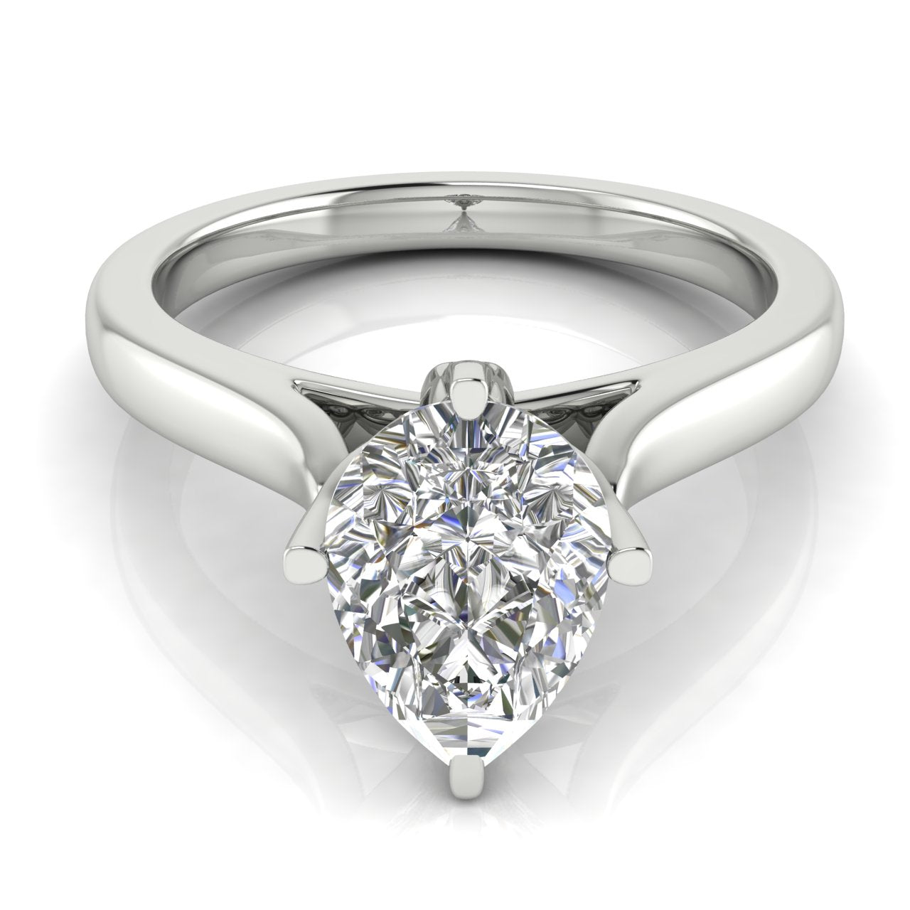 Lotus Prong Pear Shaped Lab Diamond Engagement Ring