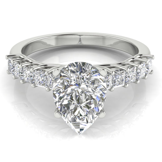 Princess Paved Pear Shaped Moissanite Engagement Ring