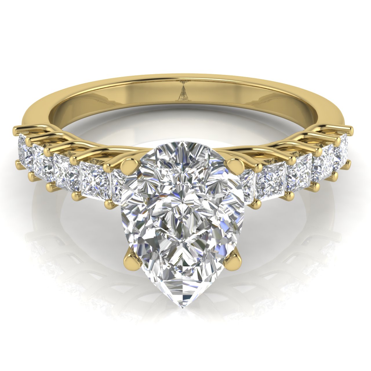 Princess Paved Pear Shaped Moissanite Engagement Ring