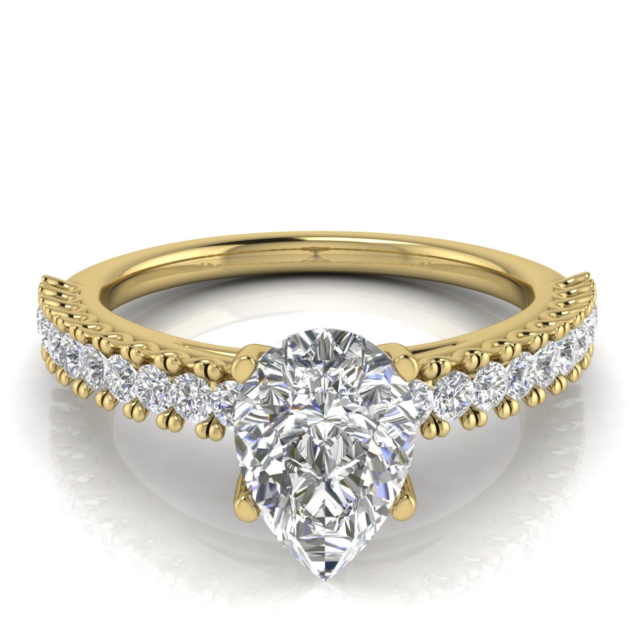 Floating Pave Pear Shaped Lab Diamond Engagement Ring