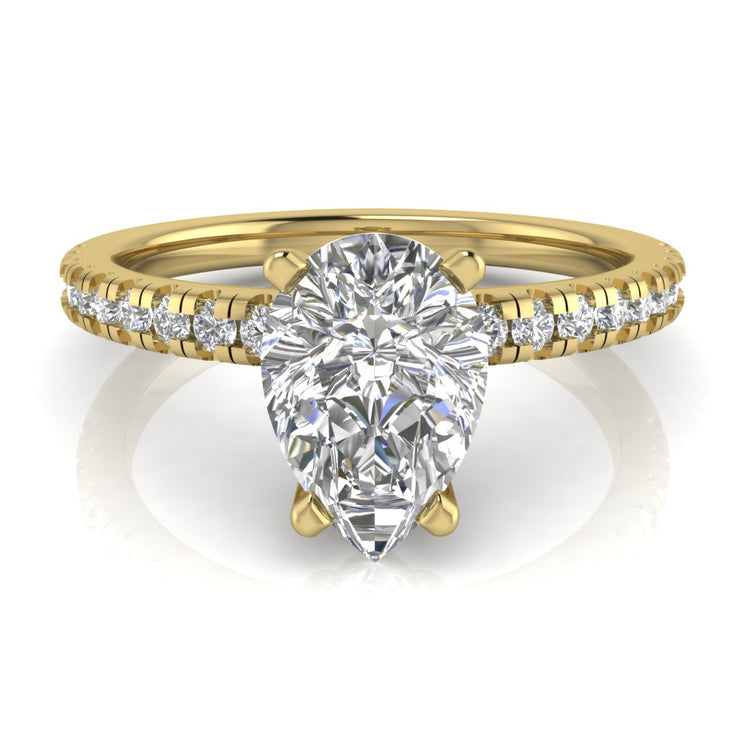 French Pave Basket Pear Shaped Moissanite Engagement Ring