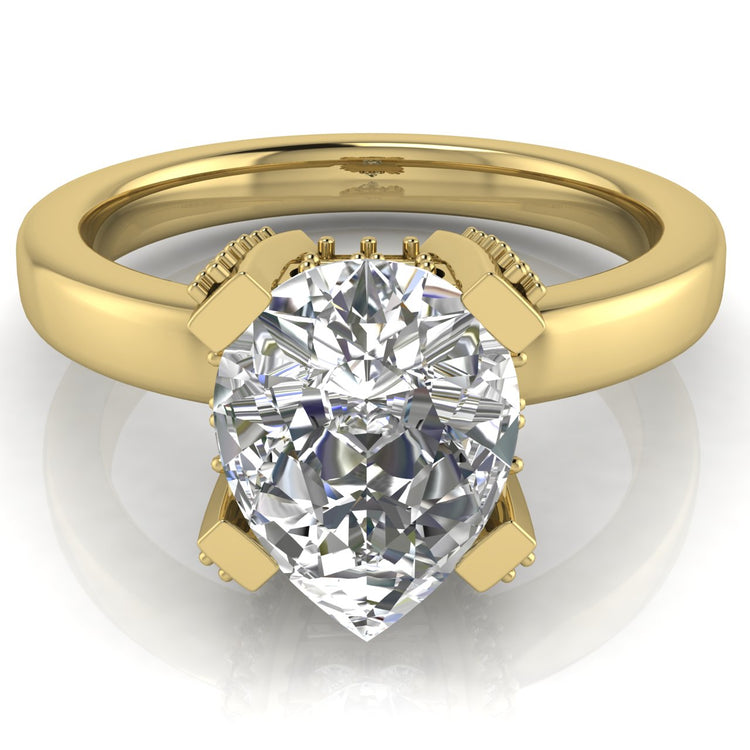 Architectural Pave Pear Shaped Moissanite Engagement Ring