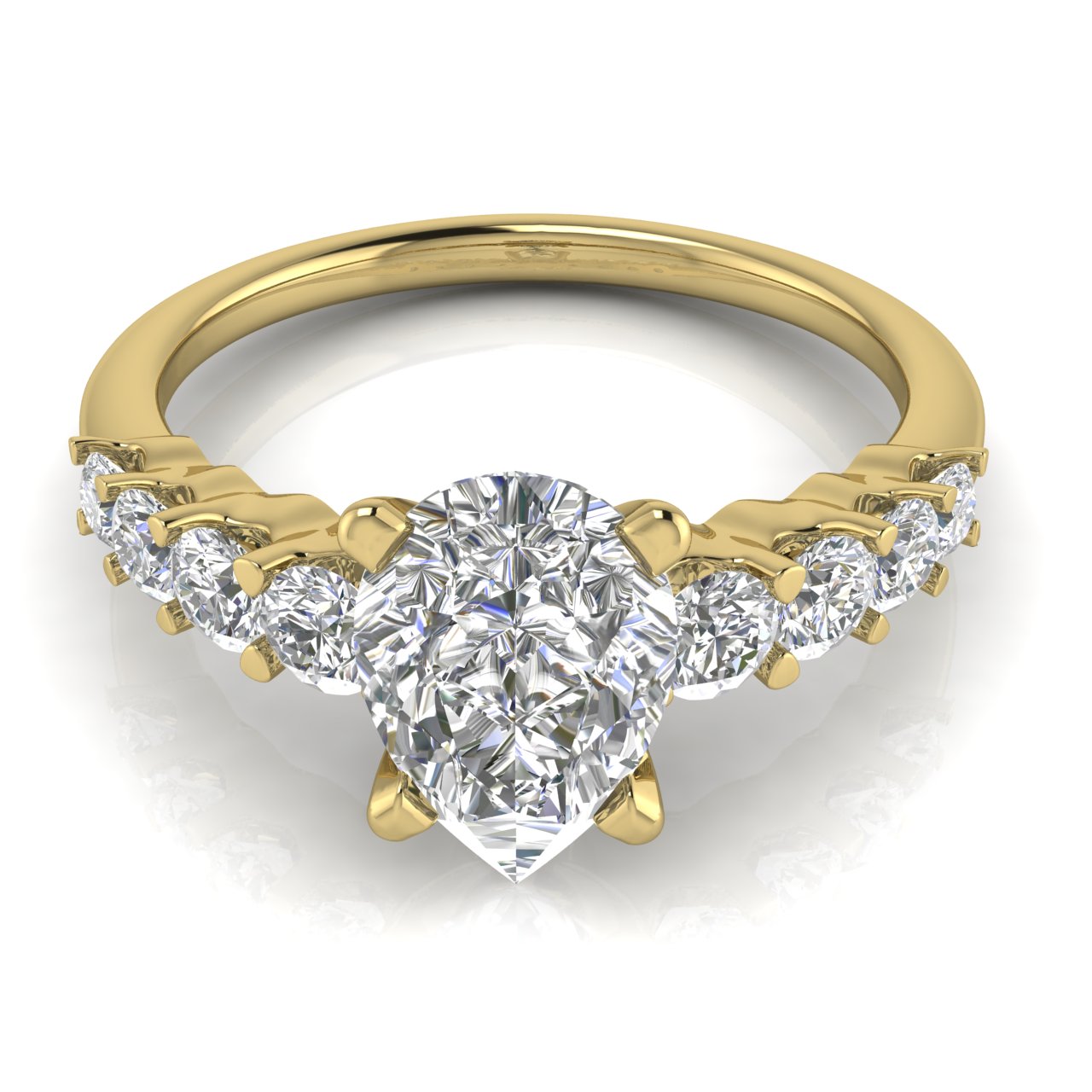 Graduated Pave Pear Shaped Moissanite Engagement Ring