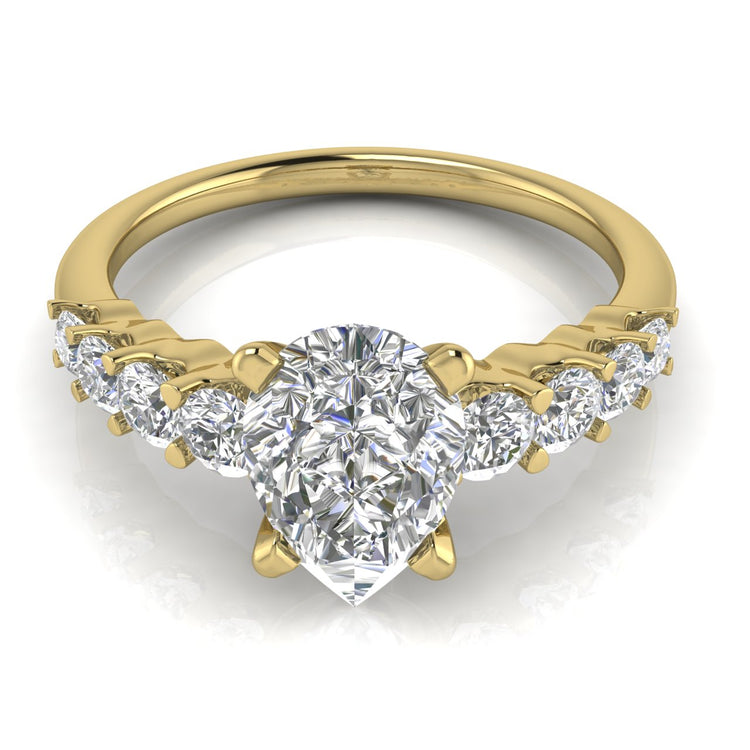 Graduated Pave Pear Shaped Lab Diamond Engagement Ring