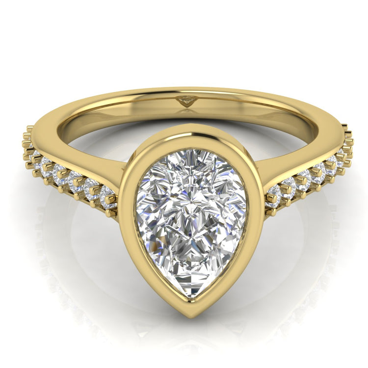 Pave Bezel Set Pear Shaped Lab Diamond Engagement Ring