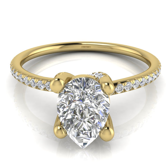 Prong Pave Pear Shaped Moissanite Engagement Ring