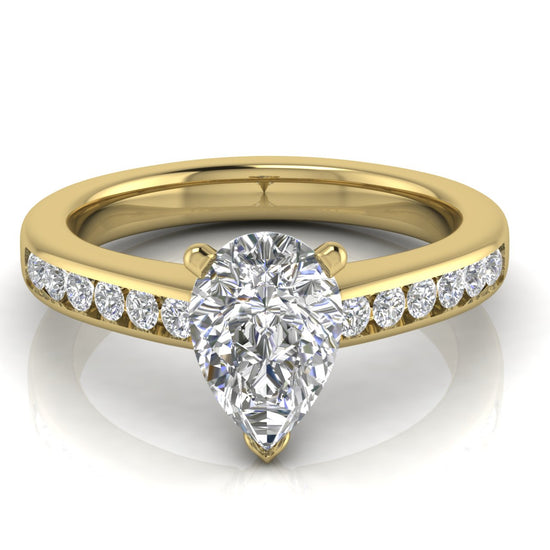 Round Channel Set Pear Shaped Lab Diamond Engagement Ring