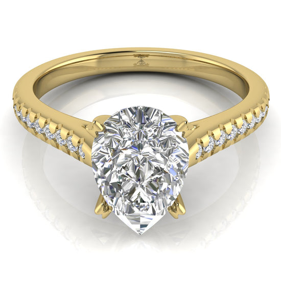 Shared Prong Pave Pear Shaped Moissanite Engagement Ring