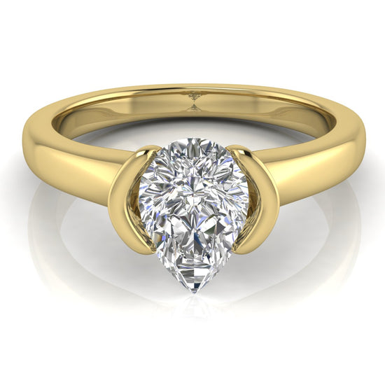 Half Bezel Pear Shaped Lab Diamond Engagement Ring