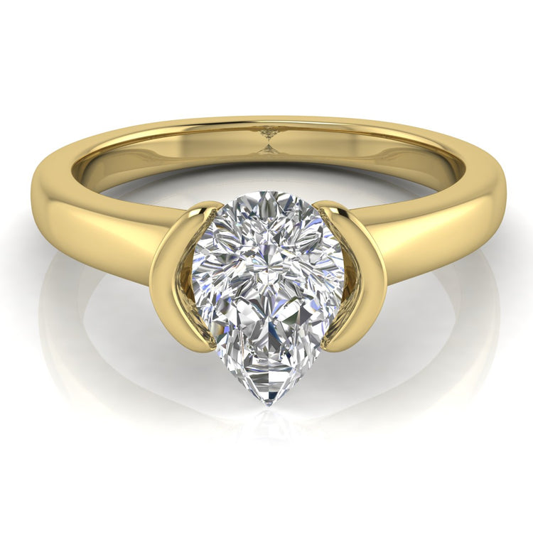 Half Bezel Pear Shaped Moissanite Engagement Ring